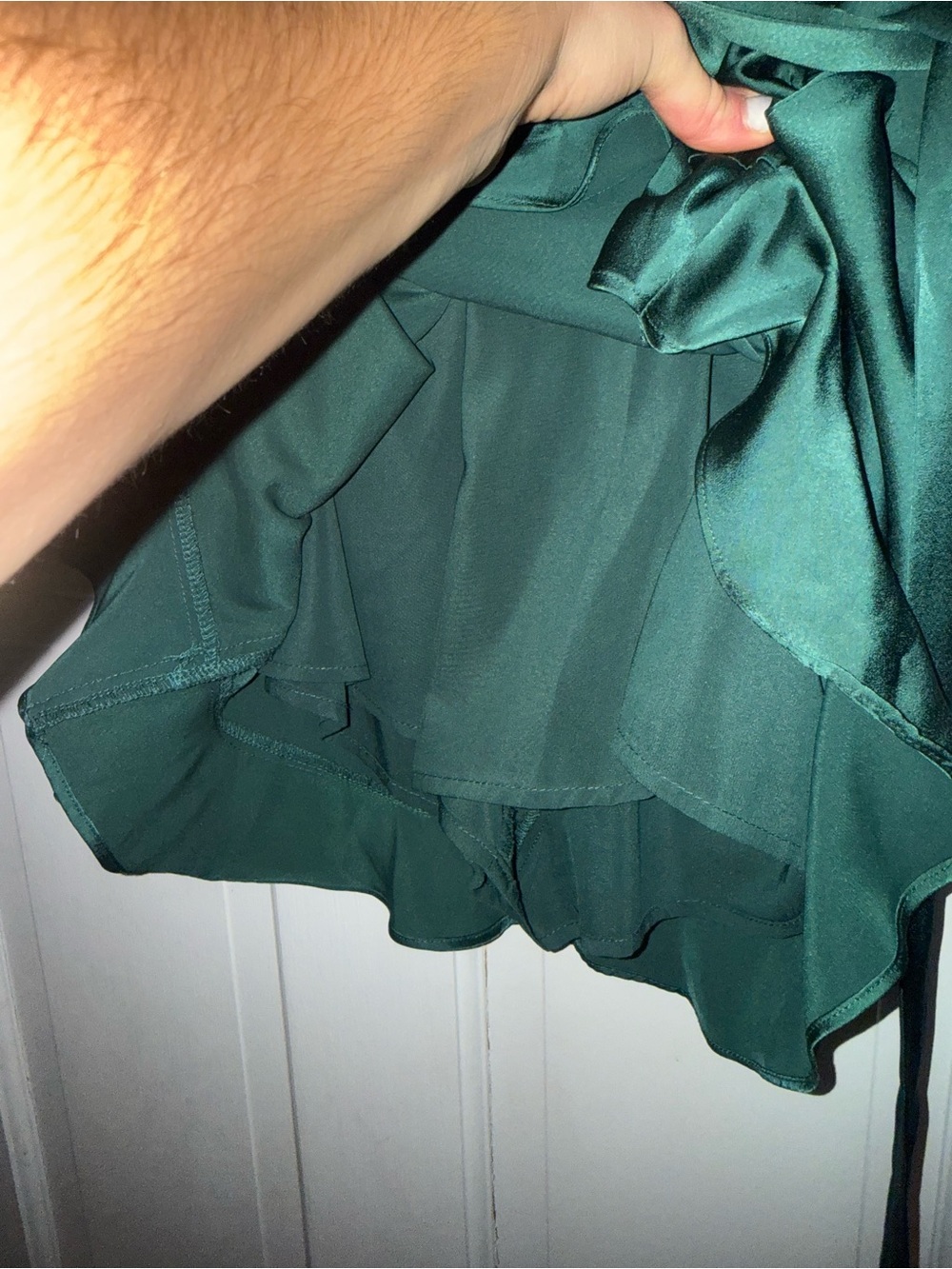 Silky Wrap Robe in Deep Green with Waist Tie - Picture 6 of 6